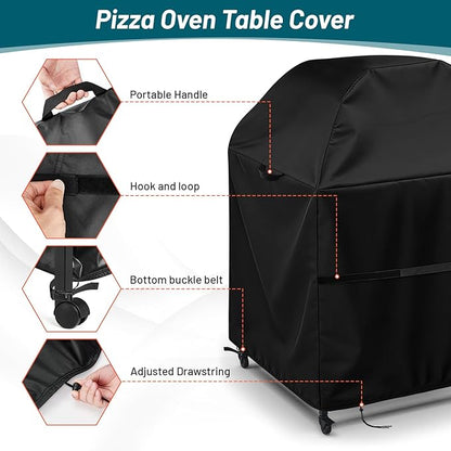 Outdoor Pizza Oven Table Cover for Ooni Oven and Medium Table, Waterproof Outdoor Grill Table Covers Pizza Oven Stand Covers (Cover Only) - 32''Lx24''Wx50''H / 83x63x127 cm, Black