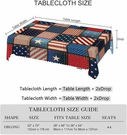 American Flag Tablecloth for Rectangle Tables Denim Patchwork of American Flag Picnic Table Cover Indoor and Outdoor Table Cloth Camping Tablecloths for Dinner Kitchen 52"X70"