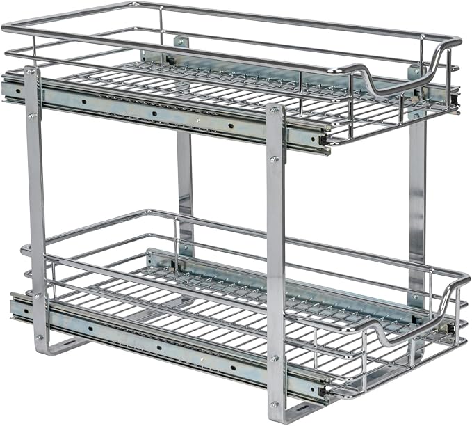 Household Essentials Chrome-Plated Steel Dual-Tier Pull-Out Organizer
