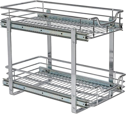 Household Essentials Chrome-Plated Steel Dual-Tier Pull-Out Organizer