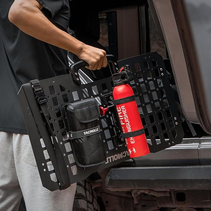 Rigid MOLLE Panel Fire Extinguisher Mount – Quick Release Fire Extinguisher Bracket with 4 Adjustable Clamps, Fits MOLLE Panels for Vehicles