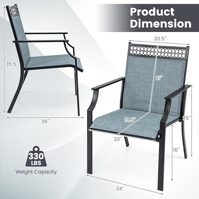 Giantex Patio Chairs Set of 4, Outdoor Chairs with All Weather Fabric, High Backrest, Armrests, Heavy Duty Metal Armchair, Outside Dining Chairs for Porch Lawn Garden Yard Pool