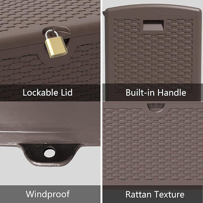 90 Gallon Outdoor Storage Box Waterproof, Lockable Resin Deck Box Large Storage Bin for Patio Furniture Cushion, Garden Tools, Pool Accessories, UV-Resistant Outside Delivery, Brown