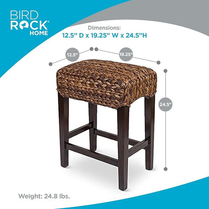 BIRDROCK HOME Seagrass Backless Counter Height Barstool, 24.5" H, Espresso | Backless Counter Stools for Kitchen, Bar, or Dining Room, Fully Assembled Mahogany Wood Barstool with Seagrass Seat