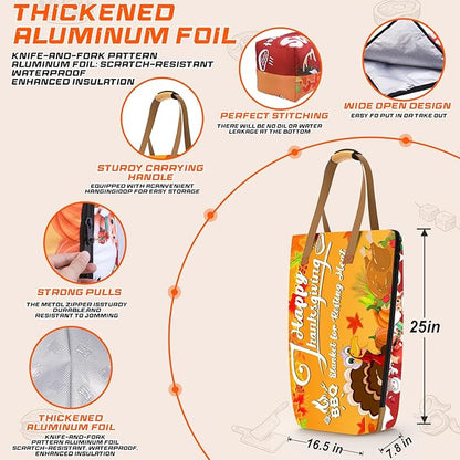 BBQ Blanket for Resting Meat, Reusable Smoker Grilling Insulated Resting Bag with Wide Mouth for Large Brisket/Beef/Turkey (Holiday 25in)