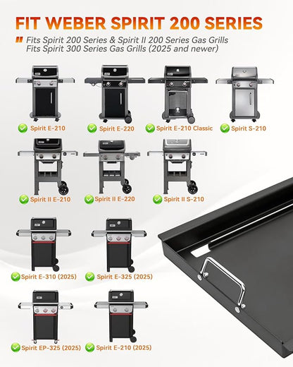 Full Size Griddle Inserts for Weber Spirit 300 Series(2025 Models) and Spirit 200 Series, 7637 Flat Top Grill Part for Weber Spirit E310 E325 EP325(2025), GS4 Spirit I & II E210 E220, Carbon steel