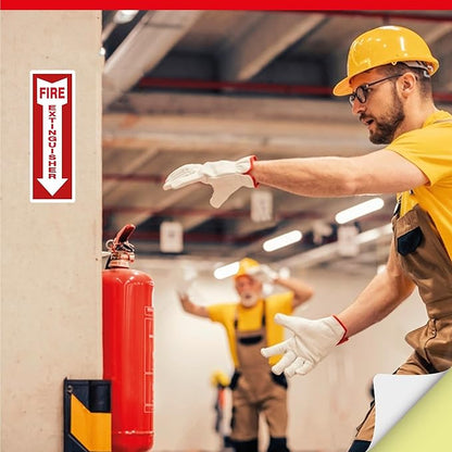OLANZU Pack of 18 Fire Extinguisher Stickers 4"x 12"- 5 Mil Vinyl - Fire Extinguisher Sign for business with Arrow- Durable Self Adhesive, Weatherproof and UV Protected-Ideal for Office, Home and Outdoor places