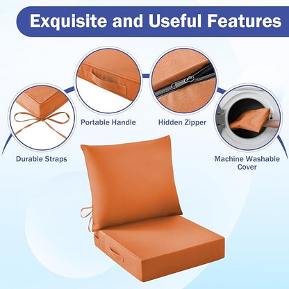 IASEAHK Outdoor Seat Cushion Set, Waterproof & Fade Resistant Patio Chair Cushions, Outdoors Cushion for Patio Furniture, 24 x 24 x 4 Inch, Outdoor Couch Cushions with Handle and Ties, Spice