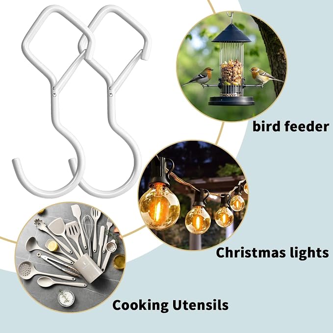 Heavy Duty S Hooks for Hanging with Lock, 4.72 Inch Metal Screw Hooks for Plants, Kitchen Utensils, Bags, Towels, and Outdoor Storage, Plant Hangers and Hanging Hooks (White, 30 pcs)