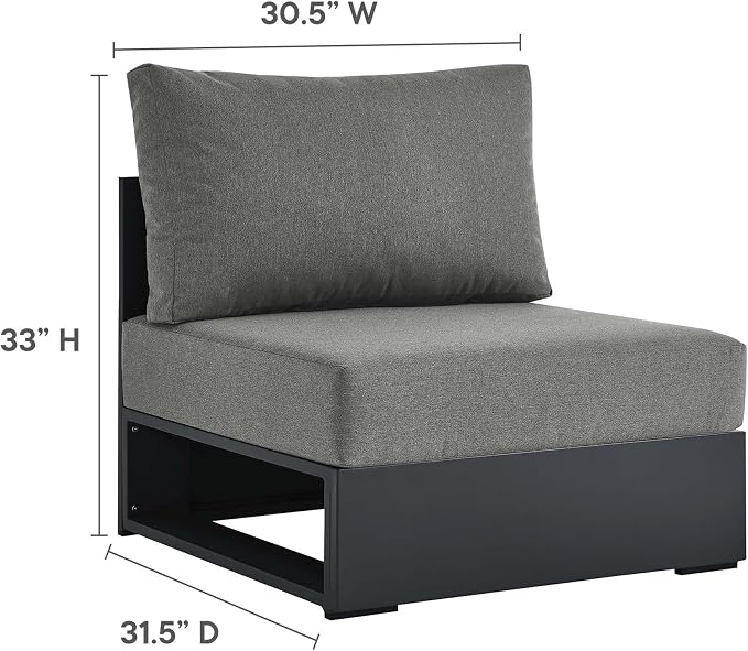 Modway Tahoe Aluminum Armless Patio Gray Charcoal Modular Weather-Resistant Cushions-Perfect as Club Outdoor Lounge Chair