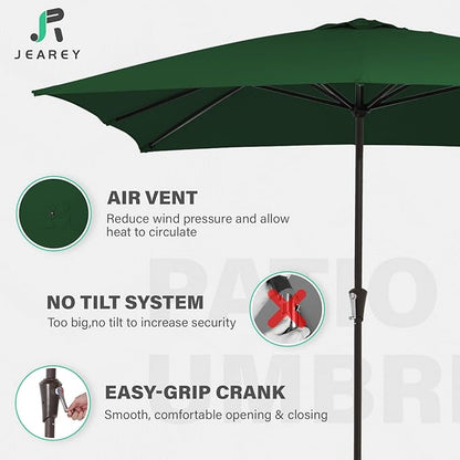 JEAREY 8x10 ft Rectangular Patio Umbrellas Outdoor Table Market Umbrella w/Crank, 8 Sturdy Ribs, UV Protection Windproof Sunproof for Garden, Deck, Backyard, Pool(Dark Green)
