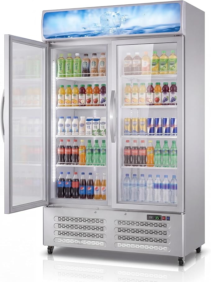 IDEALHOUSE Commercial Refrigerators, 26.8 Cu.Ft Beverage Cooler, Commercial Fridge with Glass Door Display, LED Light Adjustable Shelves Drink Cooler for Restaurant Grocery Store Home, White