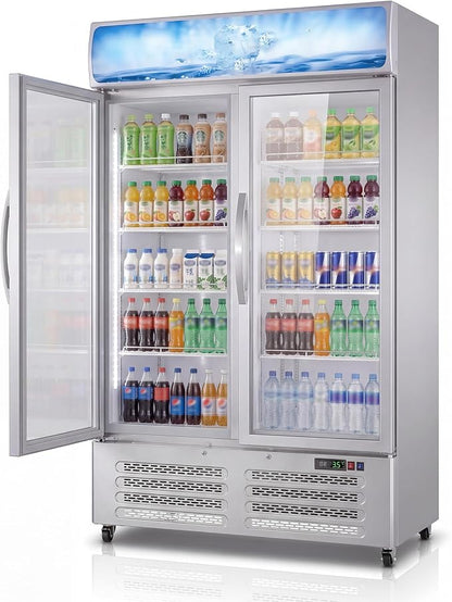 IDEALHOUSE Commercial Refrigerators, 26.8 Cu.Ft Beverage Cooler, Commercial Fridge with Glass Door Display, LED Light Adjustable Shelves Drink Cooler for Restaurant Grocery Store Home, White