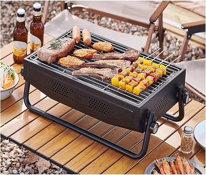 Portable charcoal grill, outdoor grill, folding portable grill, suitable for garden outdoor cooking barbecue camping picnic(Black)