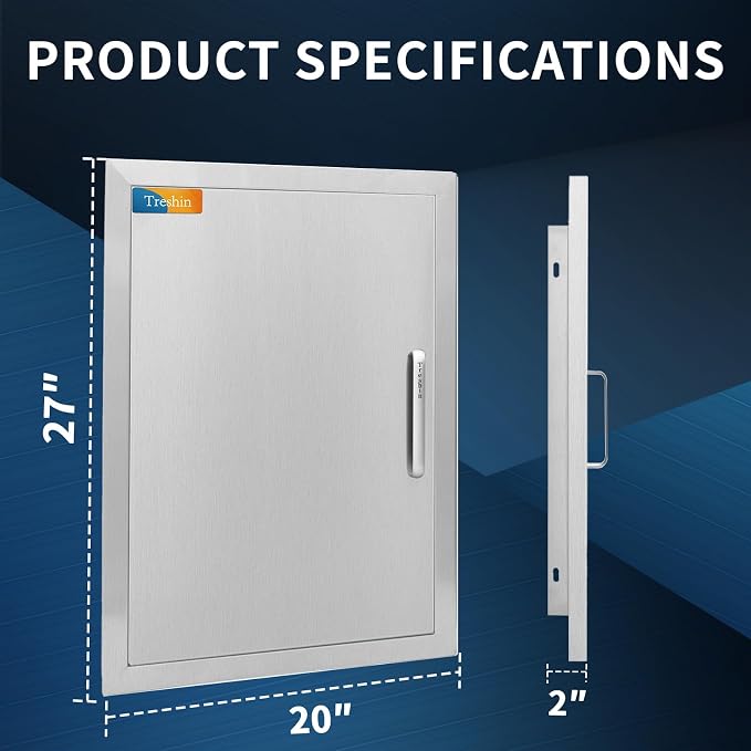 Treshin Outdoor Kitchen Door 20" W x 27" H, Single BBQ Access Doors | Stainless Steel Door with Magnetic Closure & Hooks, Flush Mount for Grill Island, Outdoor Kitchens, BBQ Station