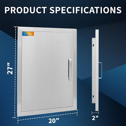 Treshin Outdoor Kitchen Door 20" W x 27" H, Single BBQ Access Doors | Stainless Steel Door with Magnetic Closure & Hooks, Flush Mount for Grill Island, Outdoor Kitchens, BBQ Station