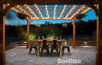 Sunlitec Solar String Lights Waterproof LED Indoor/Outdoor Hanging Umbrella Lights with 30 Bulbs - 50 Ft Patio Light for Deckyard Tents Market Cafe Gazebo Porch Party Decor