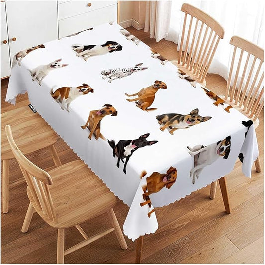 Swono Dogs Table Cover Cute Animal Medium Size Family Breed Dogs 50x72 Inch Table Cloth for Rectangle Tables Buffet Parties Coffee BBQ and Dinning Tablecloth