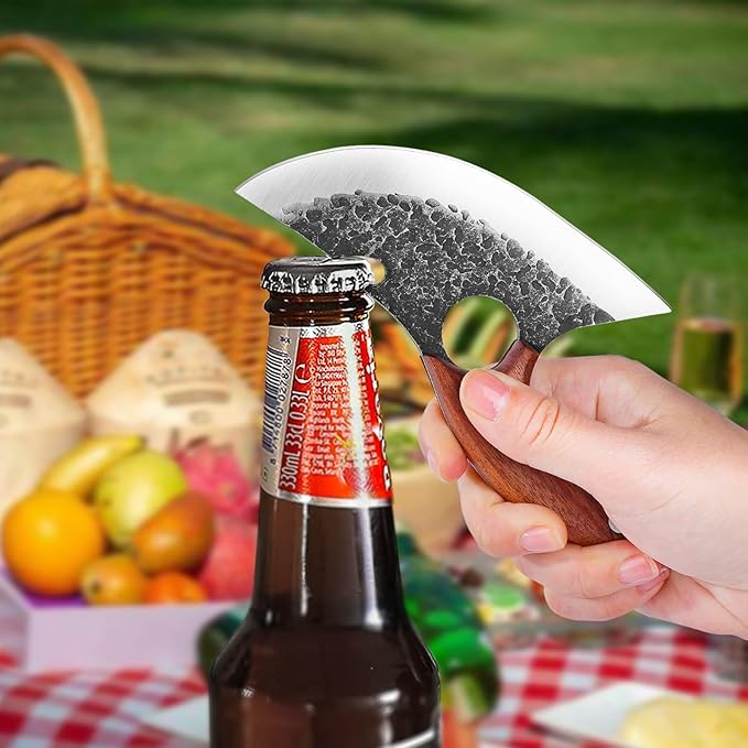 Huusk Knives, Viking Boning Knife for Meat Cutting, Small Ulu Knife, Hand Forged Full Tang Caveman Ultimo Knives for Kitchen or Camping Christmas Gift for Men and Women