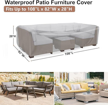 Waterproof Outdoor Patio Furniture Covers 108"L×82"W×28"H Black | Rain, Dust & UV Protection; Heavy-duty Oxford Resists Tears & Fading; Keeps Dining Tables & Chair Sets Dry on Patio & Deck