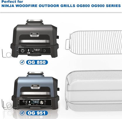Crisper Basket & Smoke Rack for Ninja Woodfire Pro XL Outdoor Grill & Smoker OG800 OG900 Series, Non-Stick Air Fryer Basket with Roast Stand for Ninja OG850 OG951 OG901 OG952 Grill Accessories