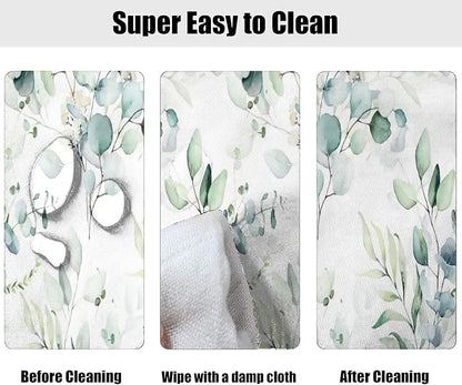 Spring Leaf Oval Elastic Fitted Tablecloth,Floral Sage Green Leaves Elastic Edged Polyester Table Cloths,Indoor Holiday Family Banquet and Outdoor Patio Use,Fits48''x68'' Oval Table