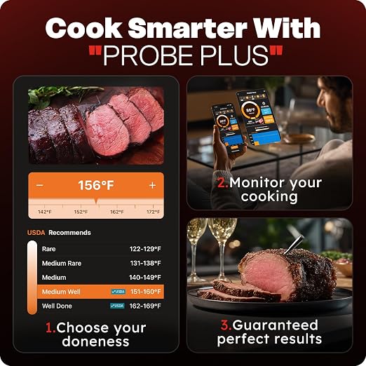 Smart Bluetooth Wireless Meat Thermometer Digital, 0.5S Instant Read | NIST ±0.5°F Food Thermometer,2-in-1 100H Battery Fast Charge Base, APP Control & Custom Menu for BBQ, Grill, Smoker, Oven