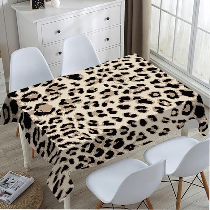 TKS MITLAN Tablecloth Leopard Table Cloth Rectangle Table 60 x 84 Inch Cheetah Skin Tiger Leather Spotted Fur Beige Brown Kitchen Decorations for Home Dinner Party