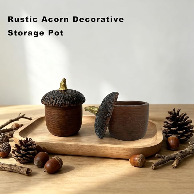 Acorn Resin Box Decor,Acorn Decor Vintage Trinket Box Small Storage Jar With Lid, Candy Snack Nuts Container,Acorn Shape Art Box, Halloween, Thanksgiving,Storage Garden Boxes Fall Table Decor