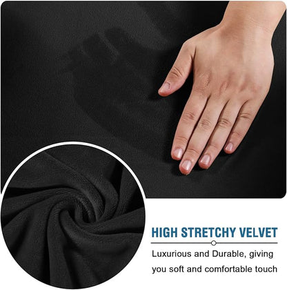 H.VERSAILTEX Velvet 4 Piece High Stretch Sofa Slipcover Cover Furniture Protector Form Fit Thick Velvet Extra Large Sofa Cover for 3 Cushion Couch Width Up to 105 Inch(XL Sofa, Jet Black)