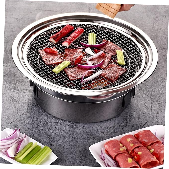 Toyvian Portable Stainless Steel Charcoal Stove Mini Korean Bbq Grill Outdoor Barbecue Oven with Grate for Camping and Home Use