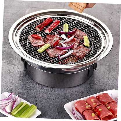 Toyvian Portable Stainless Steel Charcoal Stove Mini Korean Bbq Grill Outdoor Barbecue Oven with Grate for Camping and Home Use