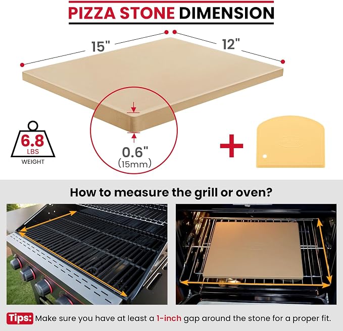 Unicook Pizza Stone, Heavy Duty Cordierite Pizza Pan for Oven and Grill, Thermal Shock Resistant Baking Stone for Bread, 15 X 12 Inch Rectangular, 6.8 lbs (Pack of 2)