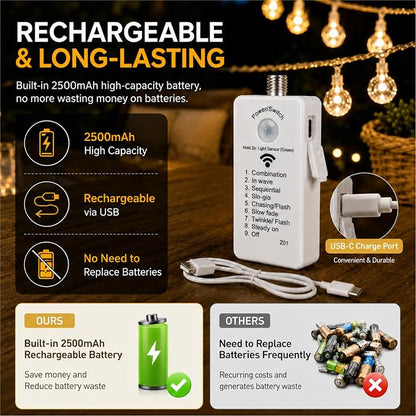Crystal Globe String Lights 2500mAh Rechargeable Battery Operated | 16FT 50LED Outdoor Waterproof with Remote, Timer & 8 Modes, Fairy Lights for Yard Garden Patio Wedding Christmas (Warm White)