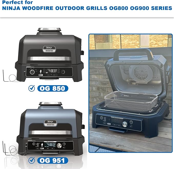 Stainless Steel 304 Crisper Basket for Ninja Woodfire Pro XL Outdoor Grill & Smoker OG800 OG900 Series, Non-Stick Air Fryer Basket for Ninja OG850 OG951 OG901 OG952 Grill Accessories