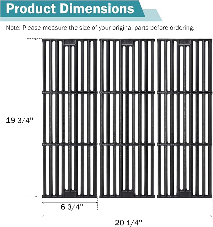 Criditpid Grill Grates Replacement for Char Griller 5050, 5650, 2121, 3001, 5072, 2123, 3072, 2828, 3030, 4000, King Griller 3008 5252, 19 3/4" Cast Iron Cooking Grid for Chargriller Duo 5050 Parts