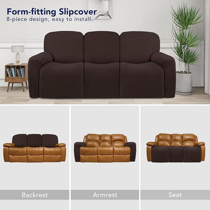 PureFit Super Stretch 3 Seats Recliner Sofa Couch Cover with Pocket | Non Slip Soft Sofa Slipcover, Washable Spandex Reclining Furniture Protector for Kids, Pets (Recliner Sofa, Chocolate)
