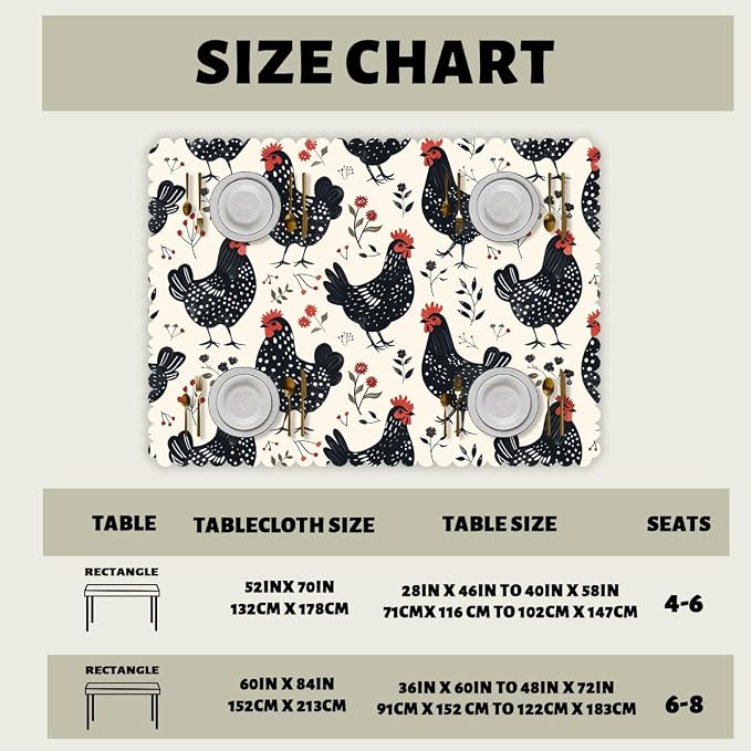 Rooster Decorative Rectangle Table Cloth Flower Chicken Cock Vintage Farm Farmhouse Rectangle Polyester Table Cloths Kitchen Table Cover for Dining BBQ Picnic Coffee Table 52" x 70" 4-6 Seats