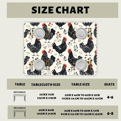 Rooster Decorative Rectangle Table Cloth Flower Chicken Cock Vintage Farm Farmhouse Rectangle Polyester Table Cloths Kitchen Table Cover for Dining BBQ Picnic Coffee Table 52" x 70" 4-6 Seats