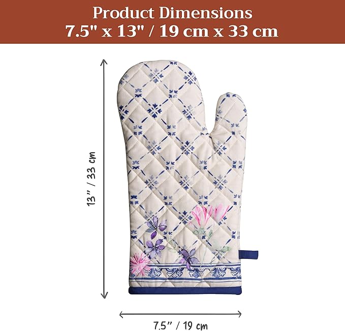 Maison d'Hermine Oven Gloves 100% Cotton Oven Mitt 7" x 13" with Loop Heat Resistant BBQ Cooking Gloves Baking Grilling Kitchen Hotel Home Farmhouse Spring Summer (Pack of 1, Faience)