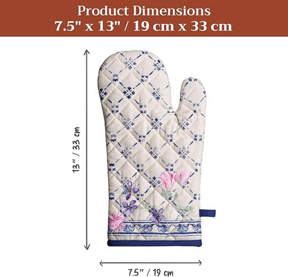 Maison d'Hermine Oven Gloves 100% Cotton Oven Mitt 7" x 13" with Loop Heat Resistant BBQ Cooking Gloves Baking Grilling Kitchen Hotel Home Farmhouse Spring Summer (Pack of 1, Faience)