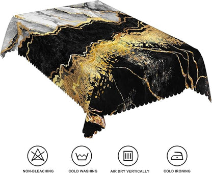 70x140inches Black Marble Rectangle Tablecloth Abstract Black Grey Golden Crack Luxury Marble Tablecloth Washable Polyester Table Covers for Dining Table Buffet Parties Indoor Outdoor Use