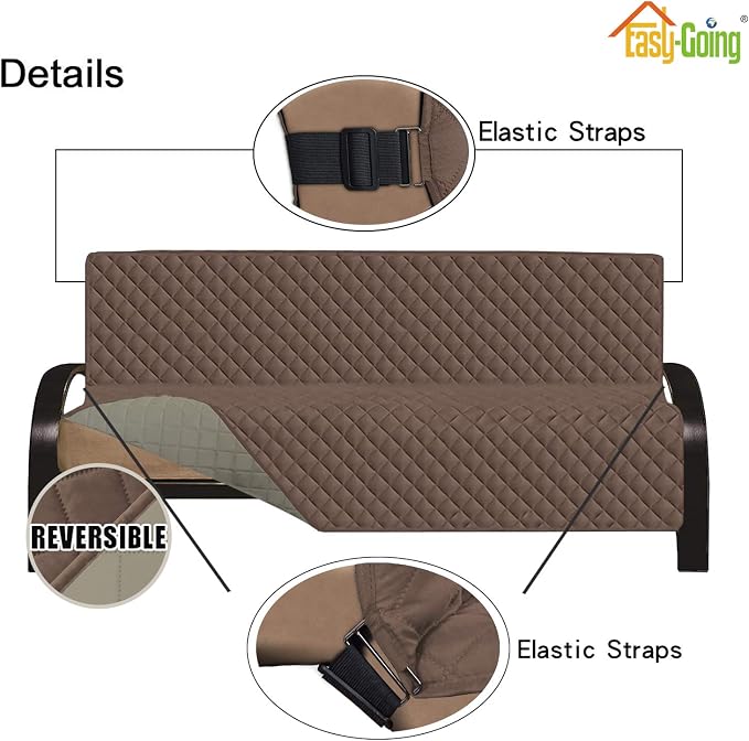 Easy-Going Reversible Couch Cover, Large Futon Sofa, Brown/Beige | Machine Washable Slipcover For Dogs, Water Resistant Furniture Mat For Living Room, Non-Slip Sofa Cover, Pet Friendly