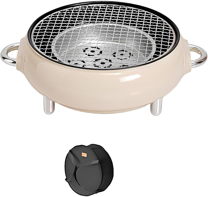 Mini Portable Barbecue Grill, Outdoor BBQ Grill Korean Style Charcoal Grill, Easy to Assemble and Clean, A Variety of Packages Available(Off-Whit,B)