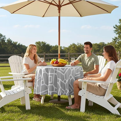 LUSHVIDA Moroccan Outdoor Round Tablecloth with Umbrella Hole and Zipper, 60 Inch Silver, Waterproof Wrinkle Free Table Cloth Decorative Fabric Washable Table Cover for Patio, Party, Picnic