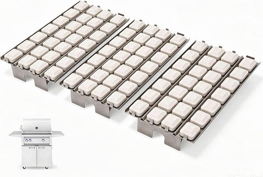16 7/8" Briquette Tray with Ceramic Briquettes, 3 Pack Stainless Steel Heat Plate & 84 Pack Ceramic Briquette Replacement Parts for Lynx L27 L36 L30 L42 L54 LBQ48 LDR21 CS30 LBQ36 Gas Grill