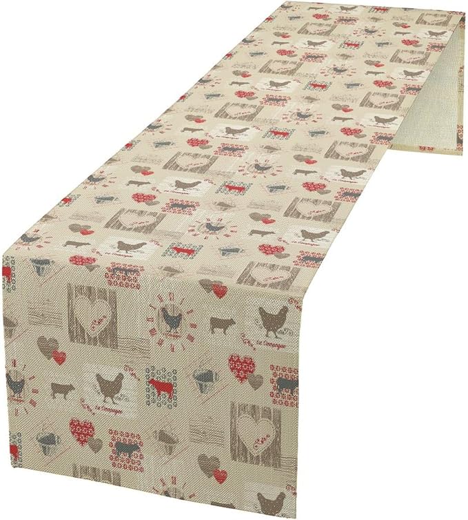 Rustic Farm Animal Table Runner,Vintage Rustic Farm Cow Chickens Country Farmhouse Decorations Runner for Home Kitchen Dining Party Decor,13X36in