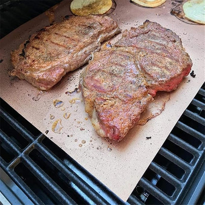 Copper Grill Mats for Outdoor Grill -Set of 2 Nonstick BBQ Grill Mat 15.7 x 13, Reusable & Heavy Duty Under Grill Mat, Easy to Clean, Works for Gas, Charcoal, Electric Grill