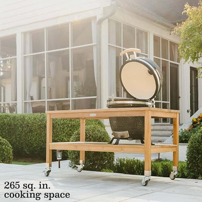 Ash & Ember 18" Kamado Grill Kit with Grade A Teak Table, Spacious Shelves, Built-In Thermometer, Airflow Vent, Heat Deflector, Ash Drawer, Ash Tool, Clip Tool, Protective Cover Included