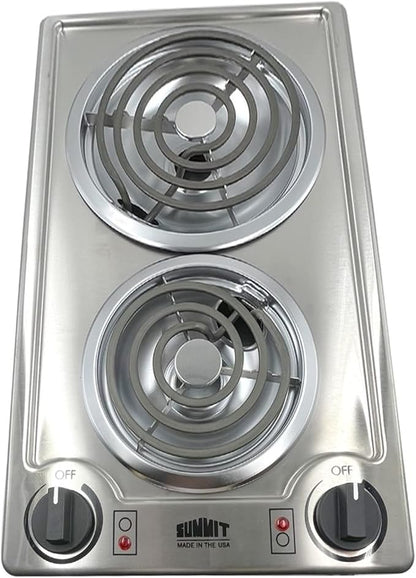 Summit 12" 2 Burner Electric Cooktop 115 Volt Coil Electric Cooktop, ADA compliant, Stainless Steel- CCE213SS